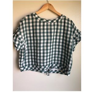 Mello Day Green & White Gingham Top